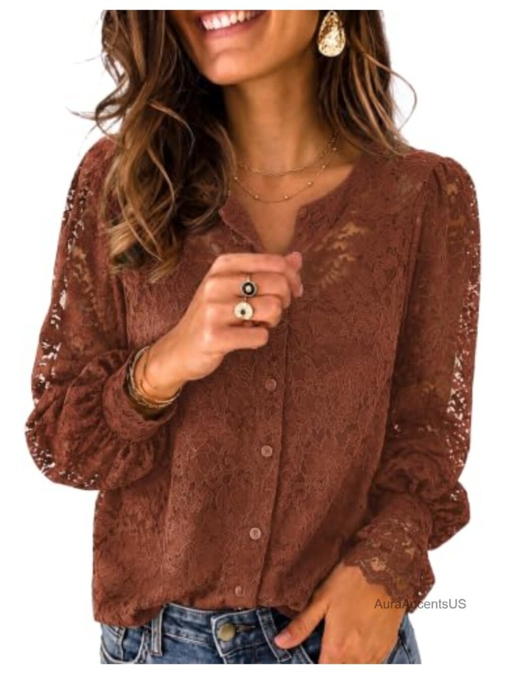 Lace Long Sleeve Button Down Shirt for Women Dressy Blouse with Camisole